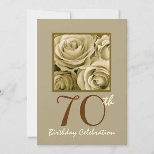 70. Geburtstagsparty Einladung GOLD Rose (Vorderseite)