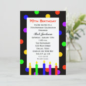 70. Geburtstagsparty Einladung Kerzen und Punkte (Stehend Vorderseite)