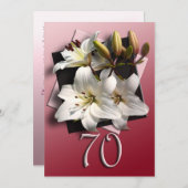 70. Geburtstagsparty Einladung - weiße Lilien (Vorne/Hinten)