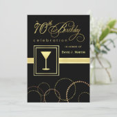70. Geburtstagsparty Einladungen - Gold und Schwar (Stehend Vorderseite)