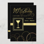 70. Geburtstagsparty Einladungen - Gold und Schwar (Vorne/Hinten)