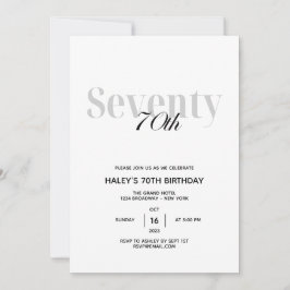 70. Geburtstagsparty Elegant Chic Black and White Einladung