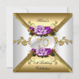 70. Geburtstagsparty Elegante Lila Gold-Rose Einladung