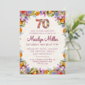 70. Geburtstagsparty - Elegantes Blumendesign Einladung (Stehend Vorderseite)