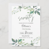 70. Geburtstagsparty Eukalyptus Greenery Aquarell Einladung (Vorderseite)