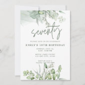 70. Geburtstagsparty Eukalyptus Greenery Aquarell Einladung (Vorderseite)