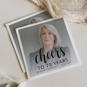 70. Geburtstagsparty Foto Black Script Cheers Serviette