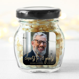 70. Geburtstagsparty Foto Cheers Gold Script Quadratischer Aufkleber