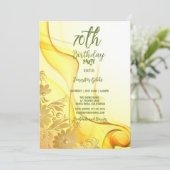 70. Geburtstagsparty Gelbe Blumen & Wirbel Einladung (Stehend Vorderseite)
