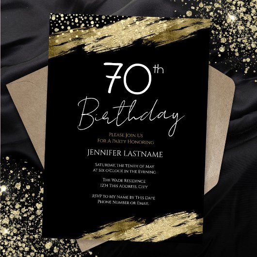 70. Geburtstagsparty Gold Black Einladung