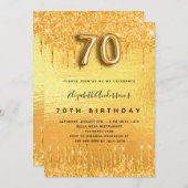 70. Geburtstagsparty Gold Glitzer Tropfen Einladung (Vorne/Hinten)