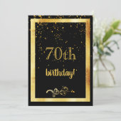 70. Geburtstagsparty Gold Rahmen schwarz Einladung (Stehend Vorderseite)