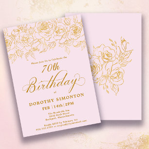 70. Geburtstagsparty Gold Rose Bloral Blush Pink Einladung