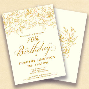 70. Geburtstagsparty Gold Rose Floral Ivory White Einladung