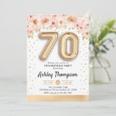 70. Geburtstagsparty - Goldene Ballons Einladung (Stehend Vorderseite)