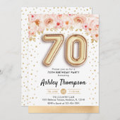70. Geburtstagsparty - Goldene Ballons Einladung (Vorne/Hinten)