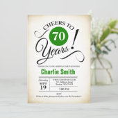 70. Geburtstagsparty - Green Schwarz-weiß Einladung (Stehend Vorderseite)