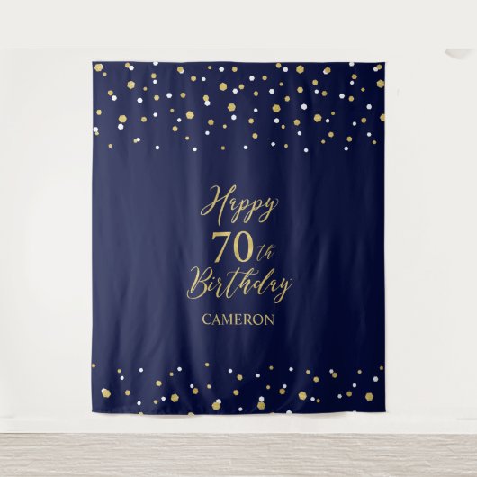 70. Geburtstagsparty im Hintergrund von Gold & Nav Wandteppich (Vorderseite)