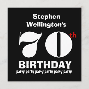 70. Geburtstagsparty Individuelle Name Schwarz-wei Einladung