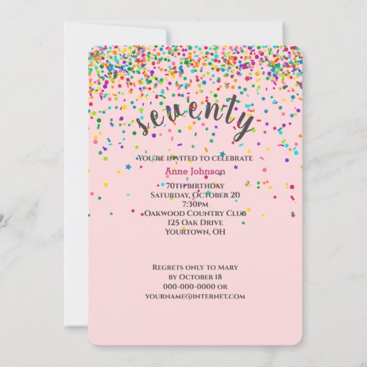 70. Geburtstagsparty Konfetti Einladung (Vorderseite)