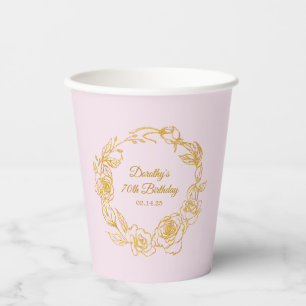 70. Geburtstagsparty Luxe Gold Rose Pink Pappbecher