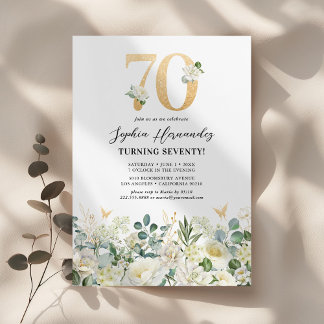70. Geburtstagsparty mit weißer Blüte Einladung