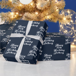 70. Geburtstagsparty Name Blue Modern Muster Geschenkpapier