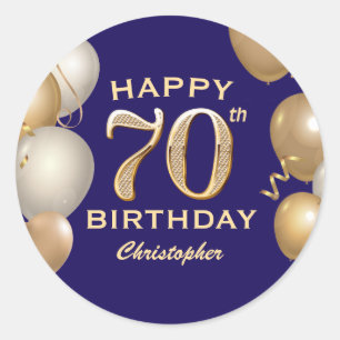 70. Geburtstagsparty Navy Blue and Gold Balloons Runder Aufkleber