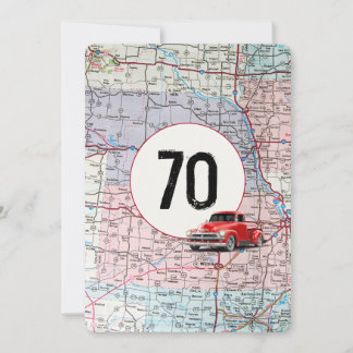 70. Geburtstagsparty Red Retro Truck Einladung