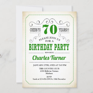 70. Geburtstagsparty - Retro Creamy White und Gree Einladung