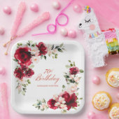 70. Geburtstagsparty Rosa Blumenmuster Pappteller (Party)