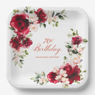 70. Geburtstagsparty Rosa Blumenmuster Pappteller