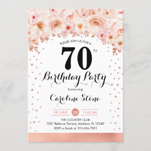 70. Geburtstagsparty - Rose Gold Blume Einladung