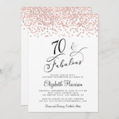 70. Geburtstagsparty Rose Gold Glitzer Einladung (Vorne/Hinten)