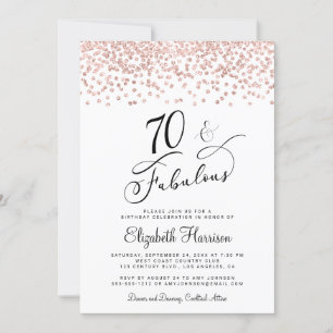 70. Geburtstagsparty Rose Gold Glitzer Einladung