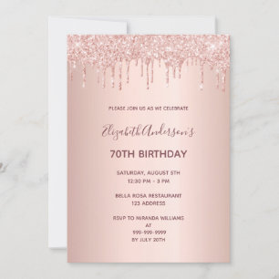 70. Geburtstagsparty Rose Gold Tropfen Einladung