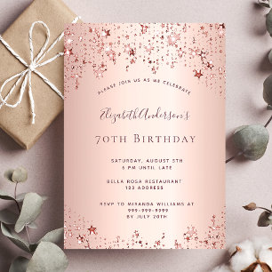 70. Geburtstagsparty Rose Goldstars sprinkle Einladung