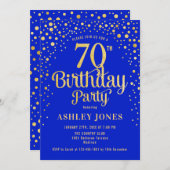 70. Geburtstagsparty - Royal Blue & Gold Einladung (Vorne/Hinten)