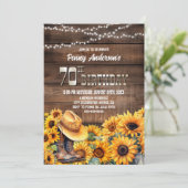 70. Geburtstagsparty Rustikale Holz Sonnenblume Einladung (Stehend Vorderseite)