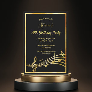 70. Geburtstagsparty Schwarz-Gold-Musiknoten Einladung