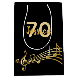 70. Geburtstagsparty, schwarzer Goldname Musiknote Mittlere Geschenktüte