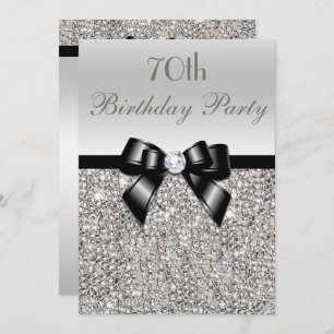 70. Geburtstagsparty Silver Sequins Black Bow Einladung