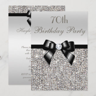 70. Geburtstagsparty Silver Sequins Black Bow Einladung