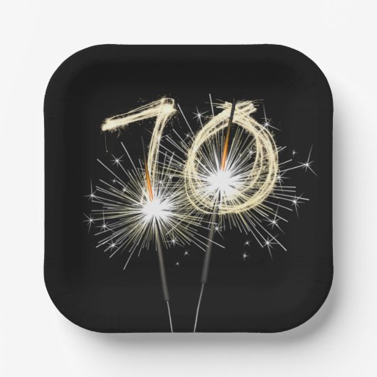 70. Geburtstagsparty Sparklers auf Black Pappteller (Vorderseite)