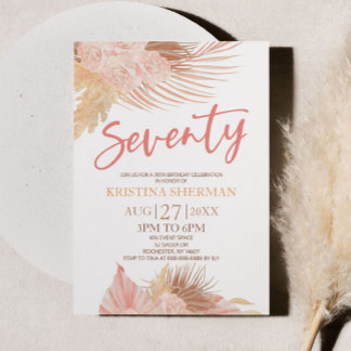70. Geburtstagsparty von Boho Pink Floral Einladung
