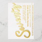 70. Geburtstagsparty weiß mit Goldschrift Folieneinladung (Vorderseite)