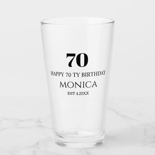 70. Geburtstagstorte benutzerdefinierter Name Glas (Vorderseite)