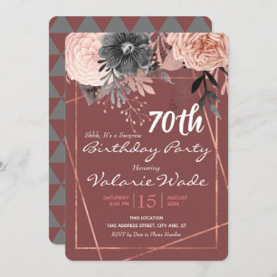 70. Geburtstagsüberraschung Party Pink Roses Einladung