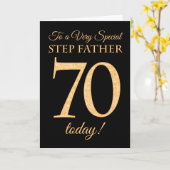 70. Gold-Effekt auf Schwarz, für Stepfather Birthd Karte (Gelbe Blume)