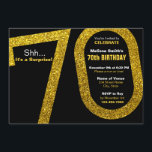 70. Gold Glitzer Geburtstag Einladung<br><div class="desc">Eine klassische schicke und stilvolle 70. Geburtstagsüberraschung Party Einladung verfügt über eine schwarze und Imitat Gold Glitzer Farbpalette mit moderner Typografie. Einfache Anpassung mit eigenem Text für Ihre spezielle Veranstaltung.</div>